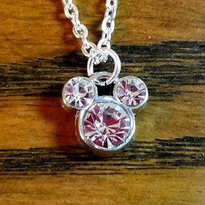 Crystal Mickey Mouse Pendant Necklace Silver Plate